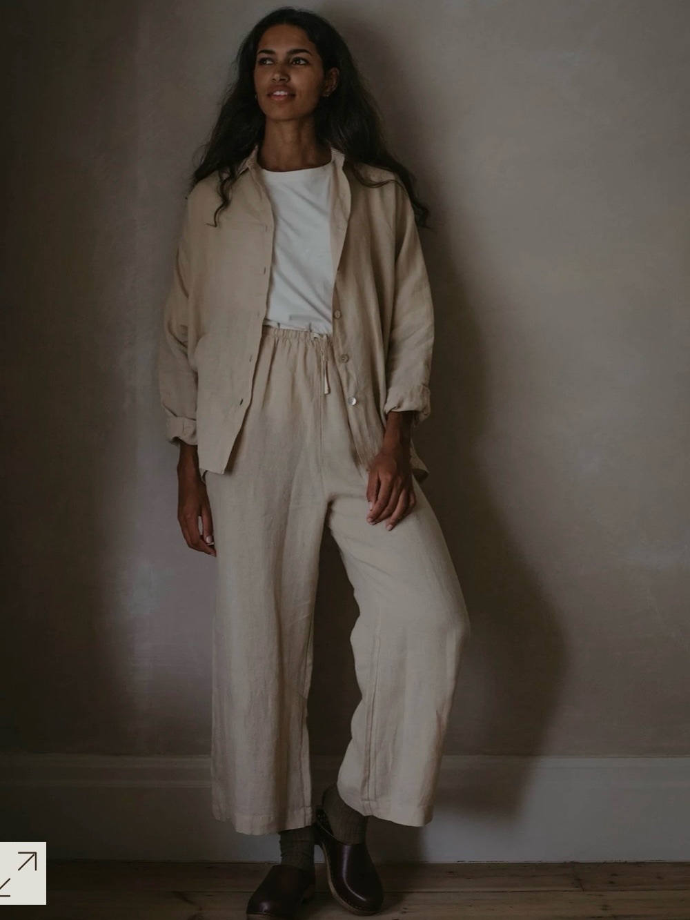 Relaxed organic linen Wide Leg Pants in Beige